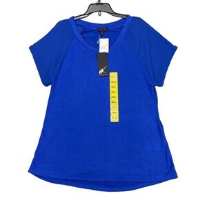 NEW West Kei Women's Small Relaxed Fit Blue Top Shirt Rayon Blend Short Sleeve